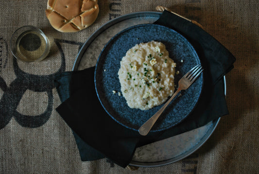 Risotto de pera y queso azul