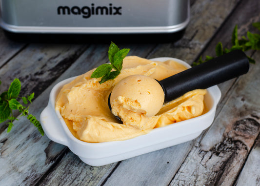 Sorbete de papaya, mango y hierbabuena con la magimix.