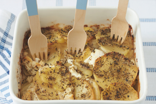 Gratinado de patatas con queso de cabra